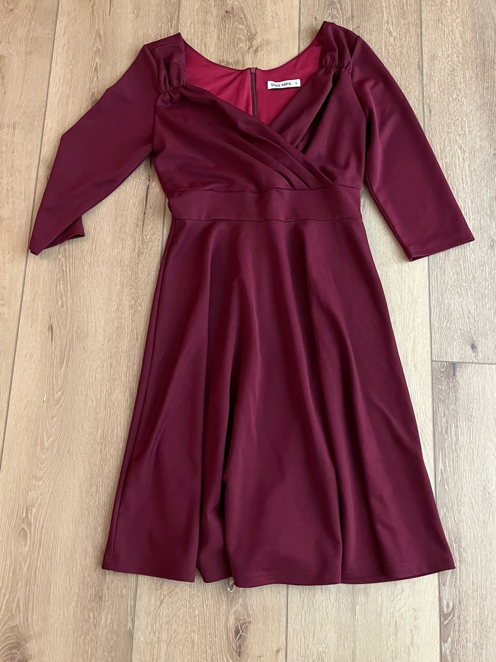 Grace Karin Burgundy Midi Fit-and-Flare Dress